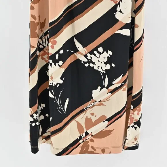 BCBGMAXAZRIA Dress Sz L Brown Stripe Floral Collared Faux Wrap Long Sleeve Midi - Picture 4 of 12